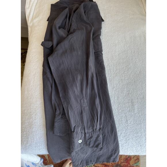 Black Silk Long Sleeve Button Down Shirt Women Capsule minimalist goth Size 16 - Picture 4 of 7